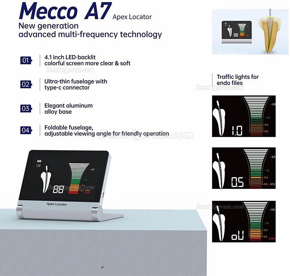 Mecoo A7 Dental Faltbarer Apexlokalisator mit 4,1-Zoll LED-hintergrundbeleuchtetes Display